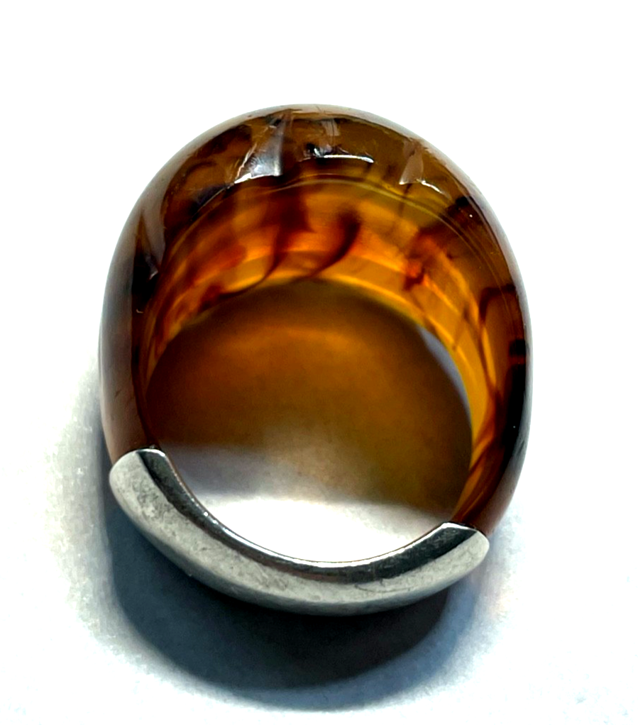 Designer Ring Silber und geschnitzter Kunstharz Bernstein Optik RG 57 Ø 18 mm6