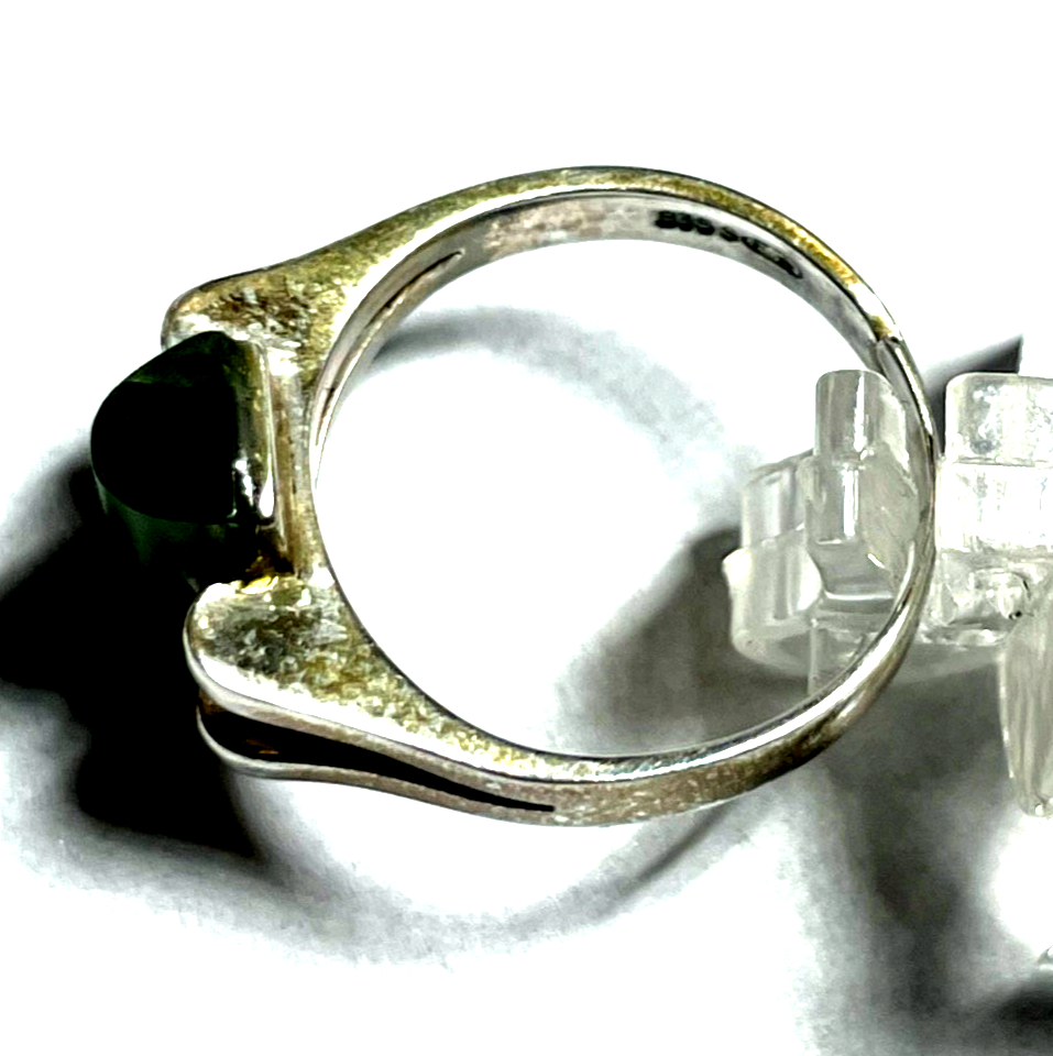 70erJ Design vintage 835 Silber Ring + grüne Jade offene Ringschiene Modernist4