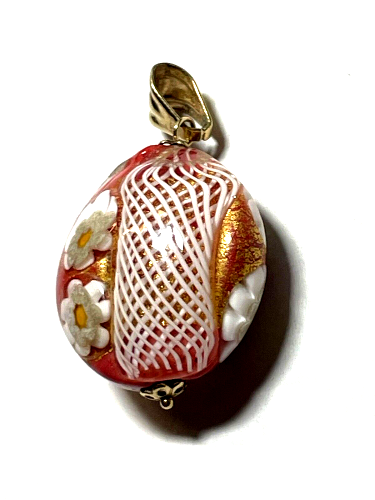Edler 375 Gold 9 K Murano Glas Anhänger Juwelier Handarbeit floral Amulett gepfl0