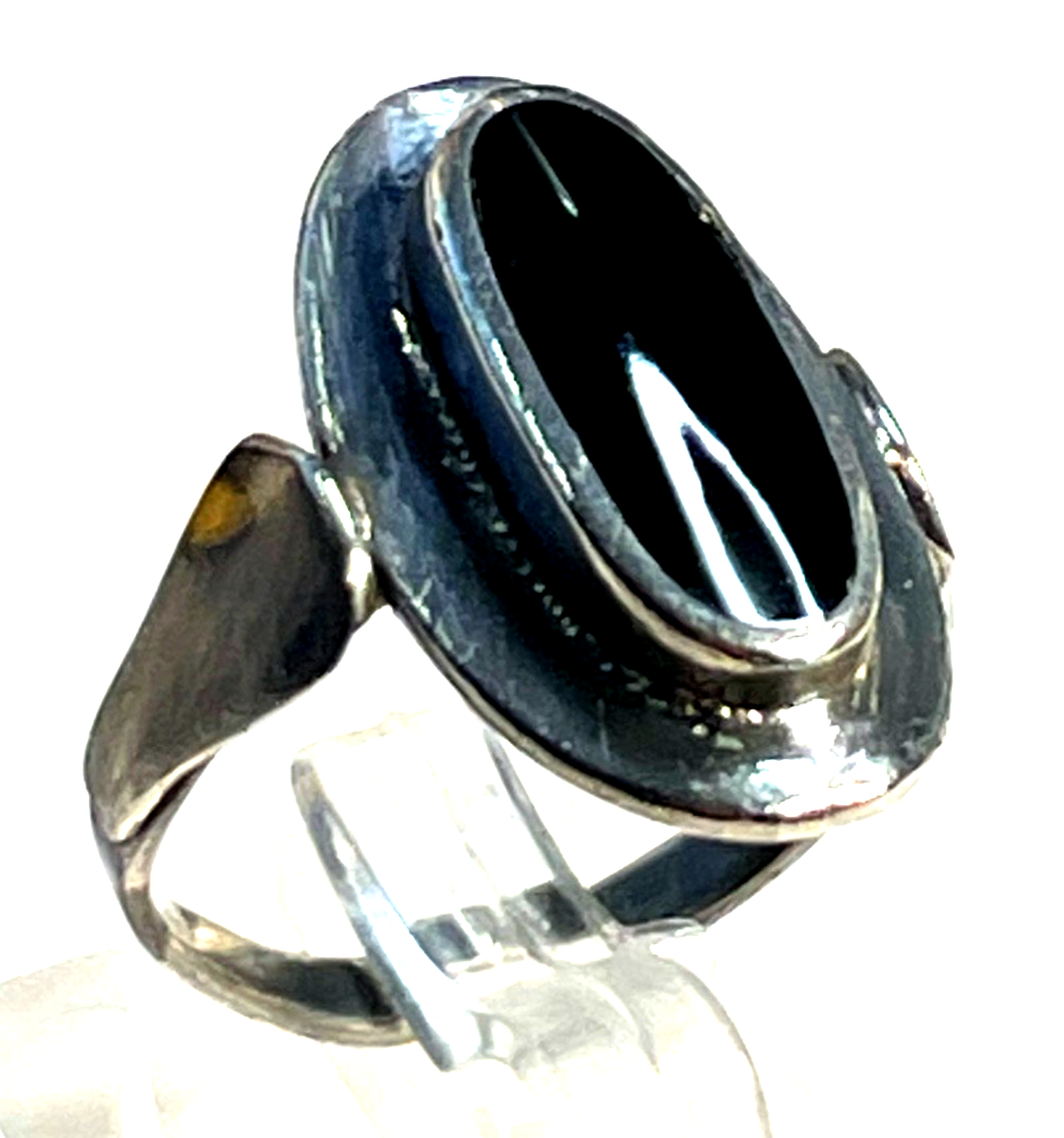 Solider 925 Silber Ring Onyx Cabochon vintage Handarbeit RG 57 Ø 18,1 mm Ethno1