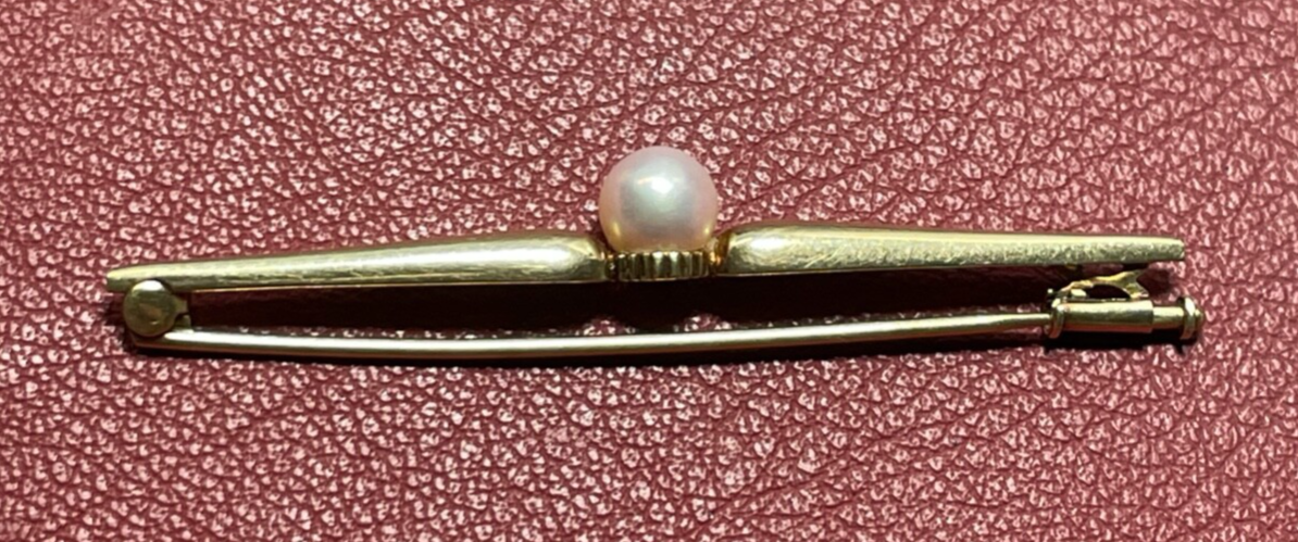 585 Gold 14 K Gelbgold klassische Stabbrosche Anstecknadel mit echter Perle Ø7mm5