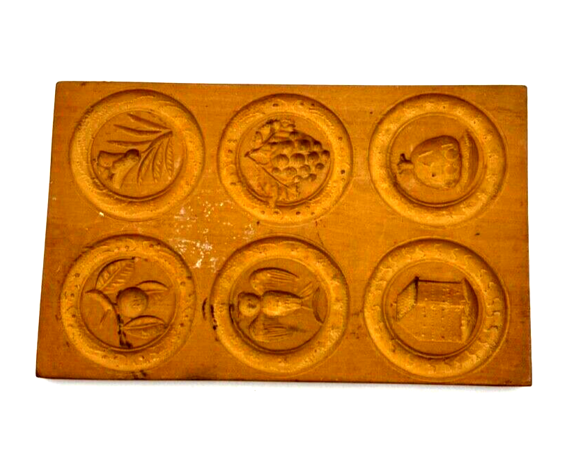 Antik Holzmodel Springerle Model Backform feine Holz Handarbeit 6 runde Motive1