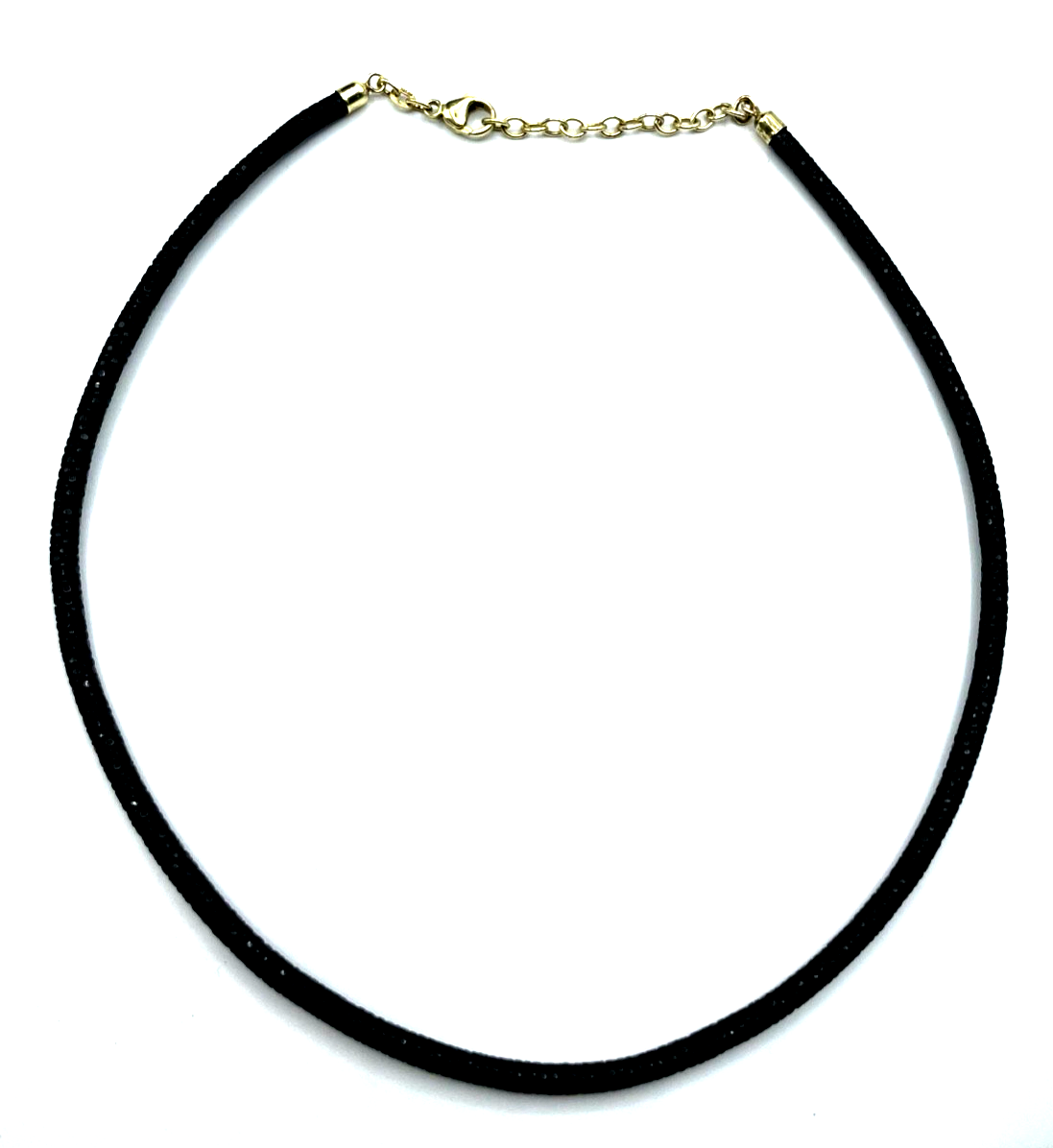 Schwarz Rochenleder Collier 925 Silber vergoldet L 45-50 cm B 4 mm top gepflegt0