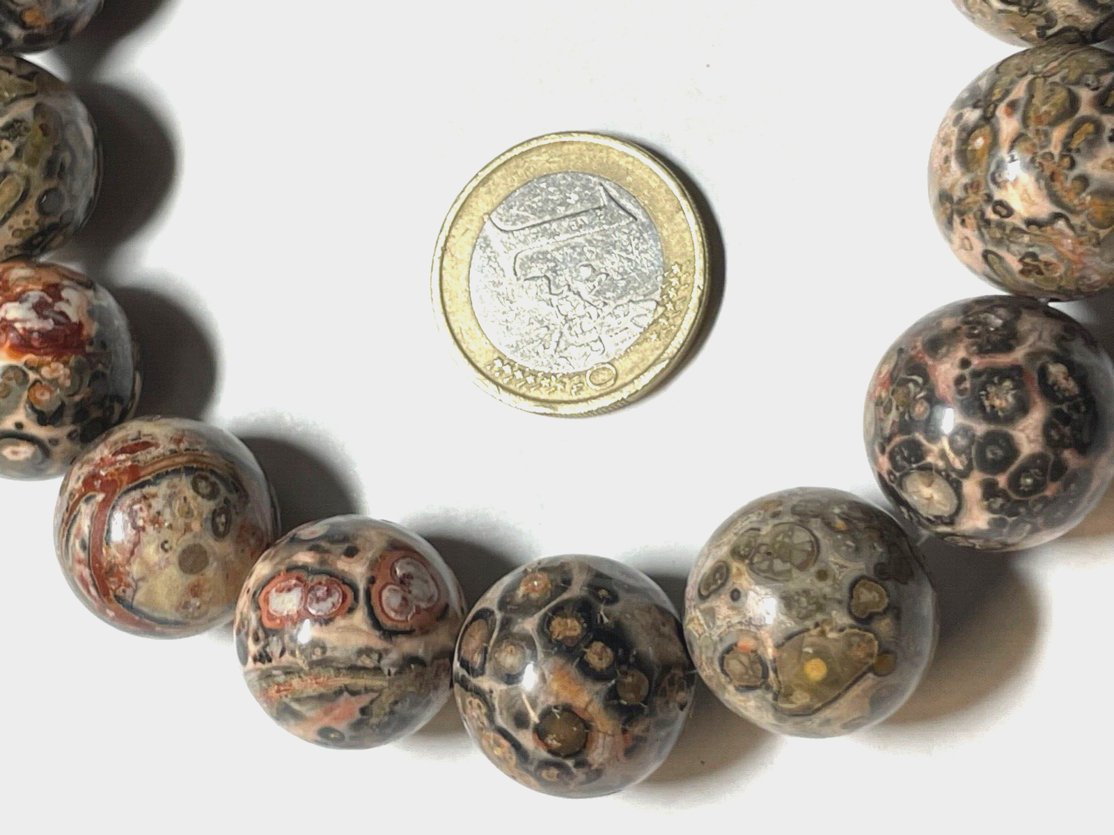 Natürliche Jaspis Leopardenjaspis Kette Kugel Collier L 47,5 cm Ø 18 mm Magnet0