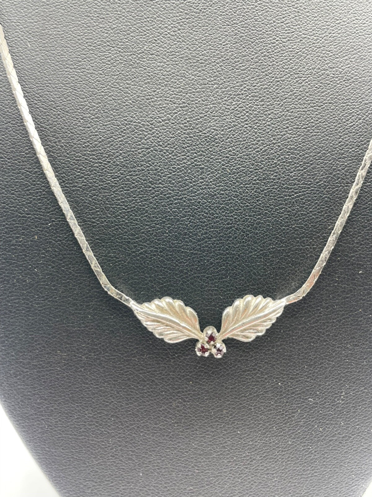 Vintage elegante Silber Kette 835 Collier 70er J 3x Granat  gepflegt rhodiniert2