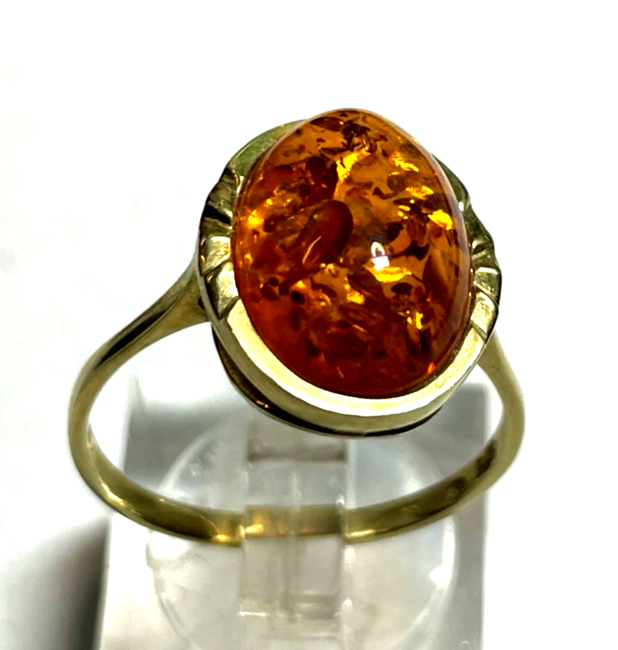 Vintage wunderschöner 375 Gold 9K Ring Bernstein Cabochon Ø 19 mm RG 60 Juwelier5