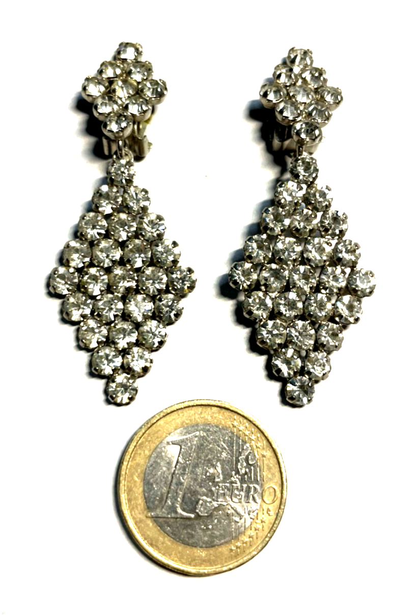Paar vintage Strass Ohrclips Clips top gepflegt L 55 B 27 mm wunderschön elegant1