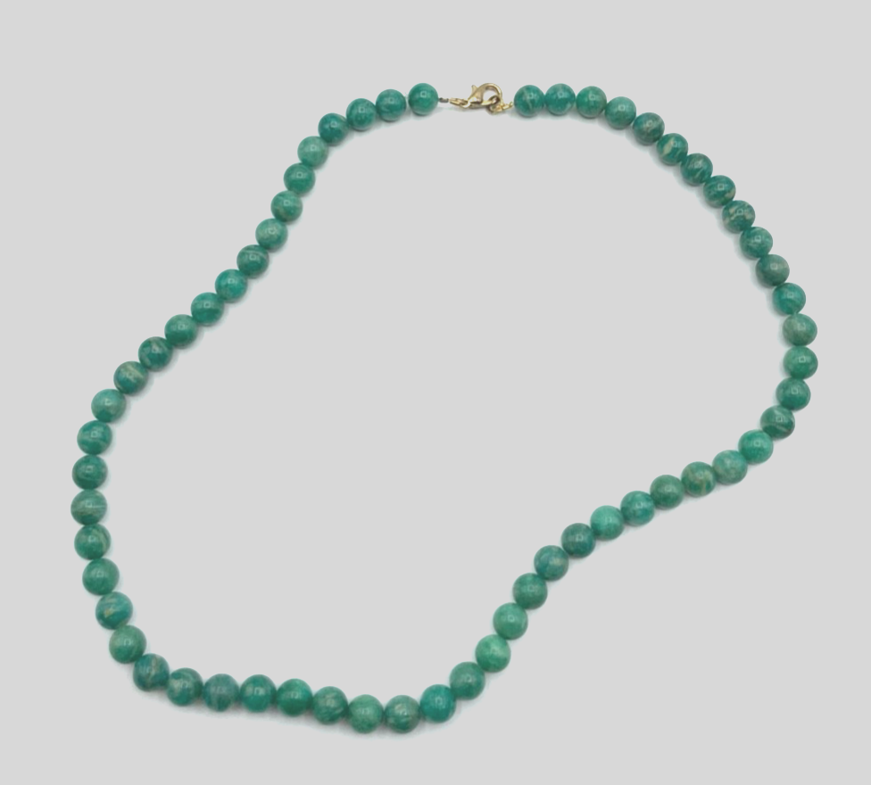Vintage 51 cm lange Amazonit Kugelkette fortlaufend Ø 8 mm goldfarb. Karabiner3