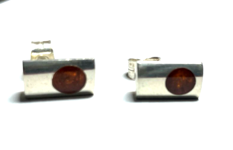 Massive 925 Silber Design Ohrstecker modern mit Bernstein sehr gepflegt Juwelier6