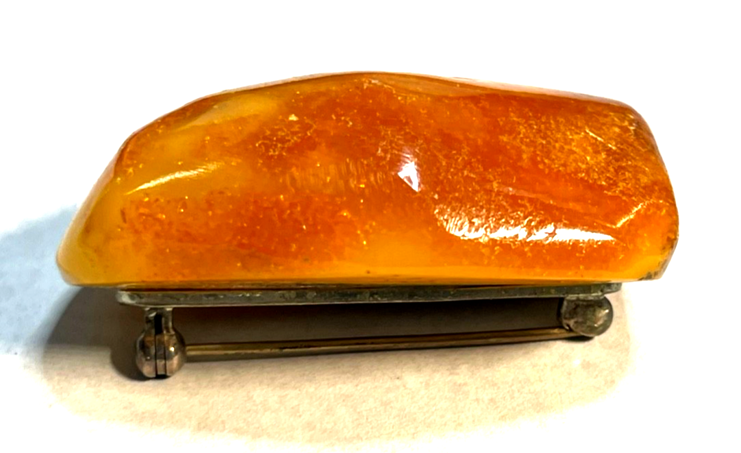 Antik Natur Bernstein Findling als Brosche Butterscotch Juwelierpunze Silber 9254