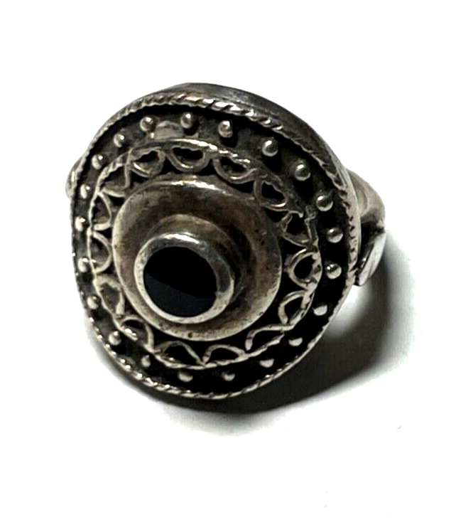 Solider 925 Silber Ring Onyx Cabochon vintage Handarbeit RG 53 Ø 16,8 mm Ethno0