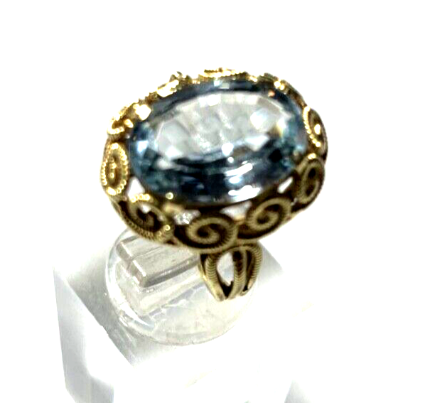 Massiver 585 Gold 14 K Ring Aquamarin oval Ø 16 mm RG 51 Juwelier Etagenring3