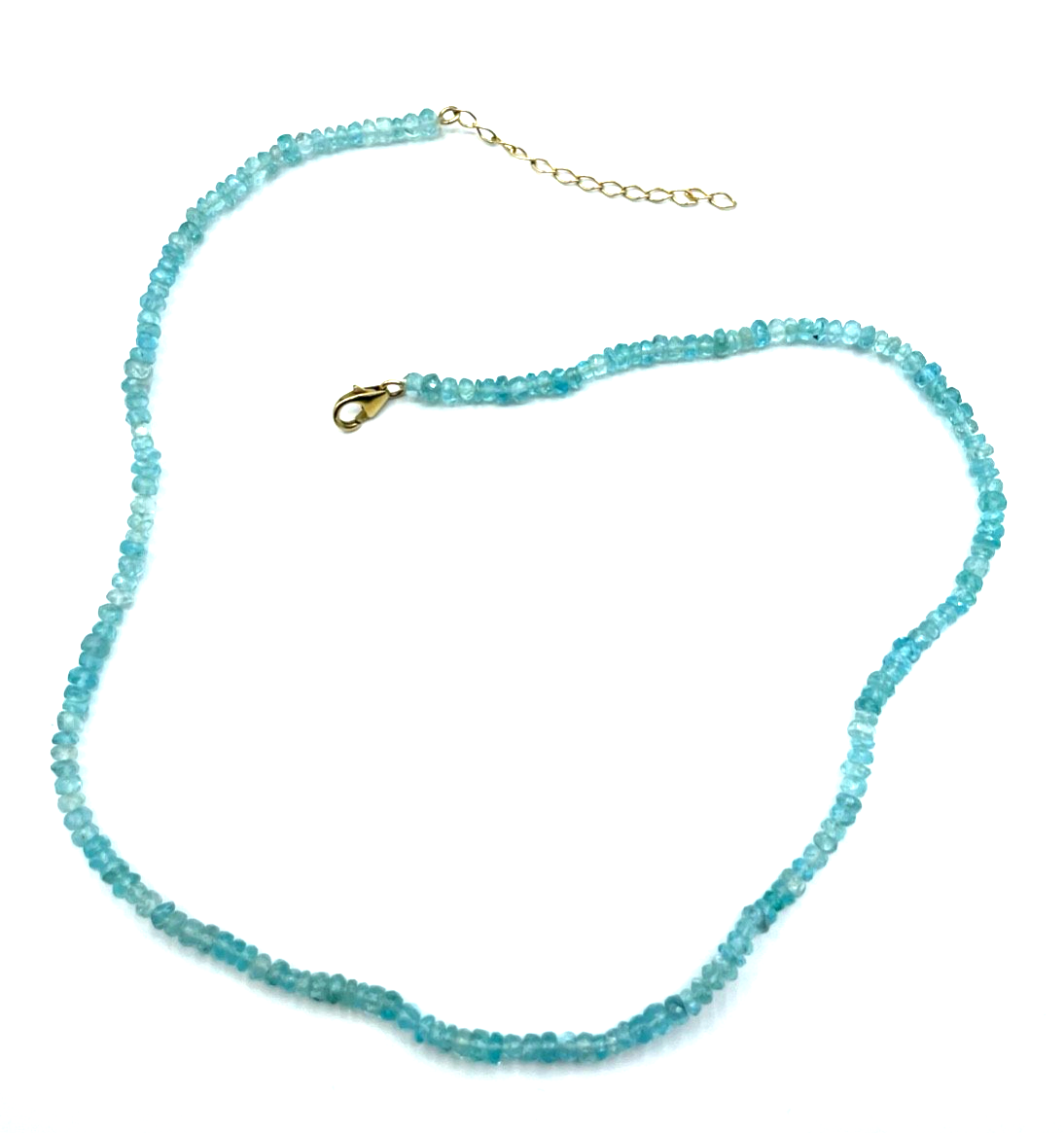 585 Gold 14 K Aquamarin facettiert Kette L 45 + 5 cm Verlängerung B 3-4 mm gepfl4