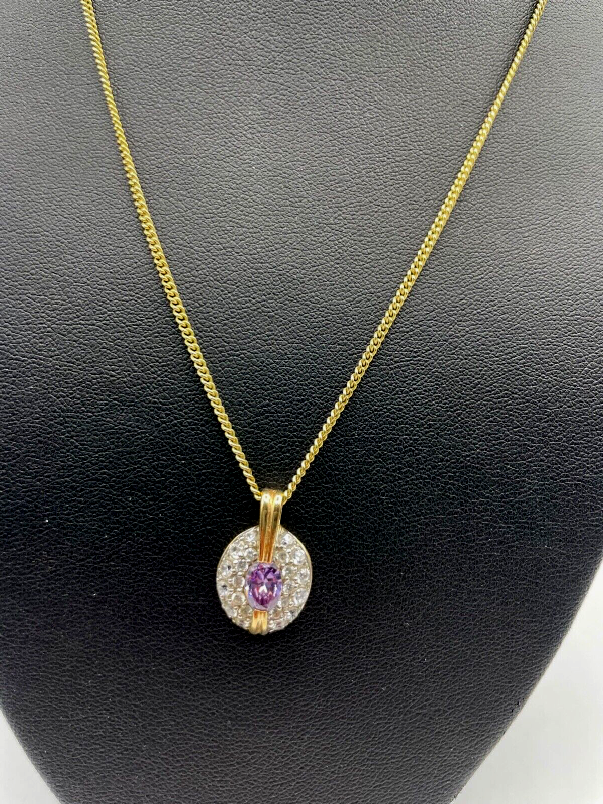 925 Silber vergoldet graziler klassischer Anhänger Amethyst Zirkonia mit Kette1