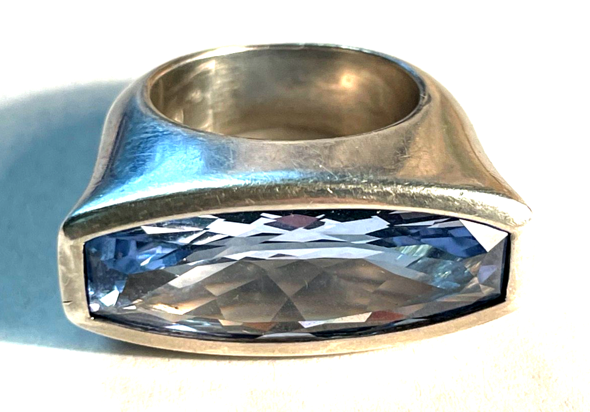 Massiv Design 925 Silber Ring mit gr. Blautopas  Ø 17  RG 55 gepflegt Juwelier3