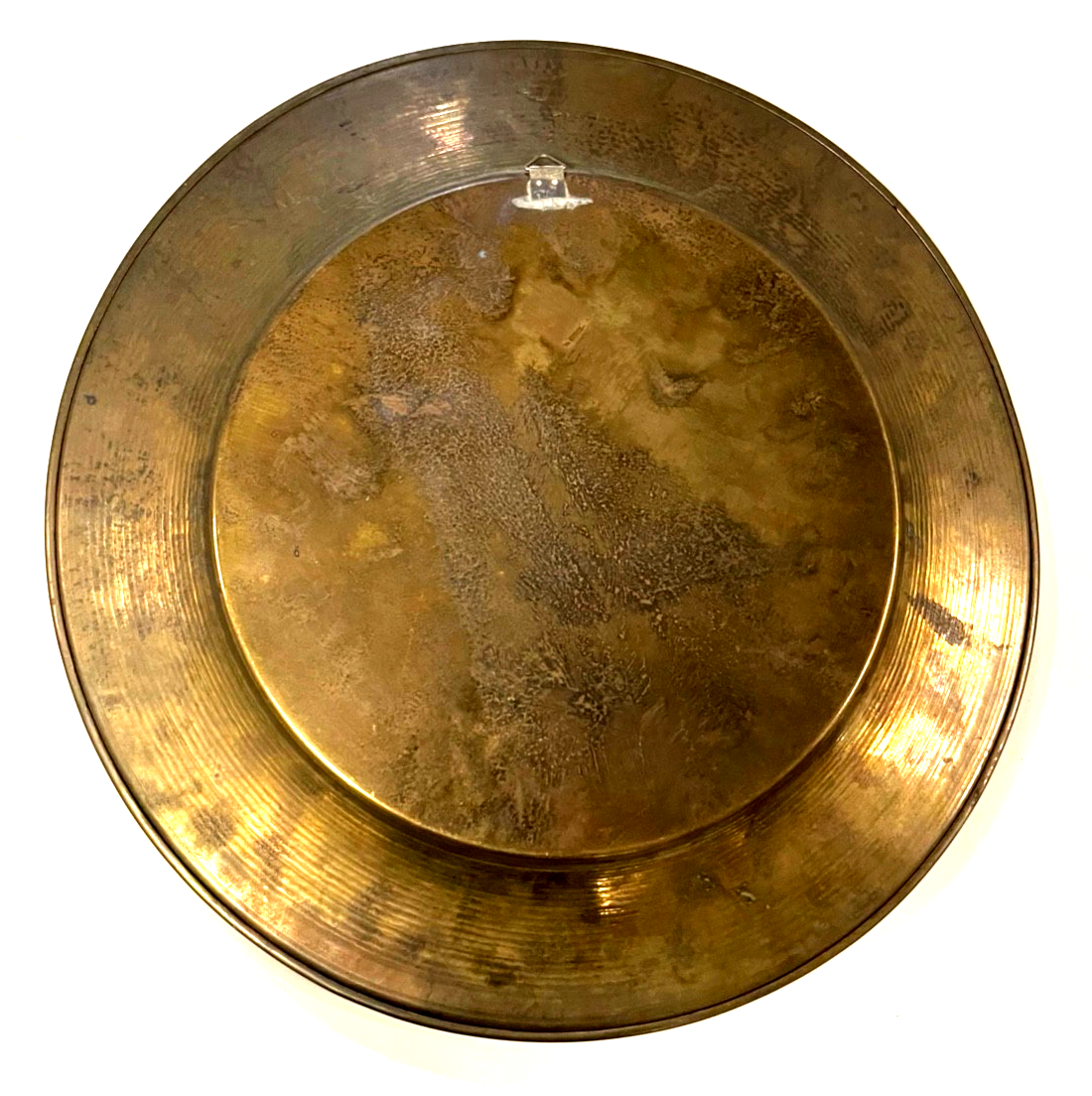 Alte Handarbeit Teller Wandteller Messing Emaille hl. Michael persisch ? Ø 31 cm6