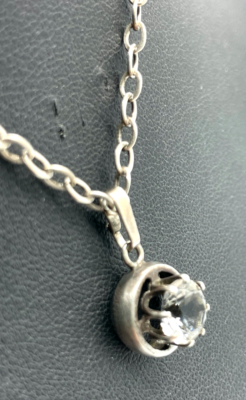 Vintage 54 cm lange 925 Silber Halskette Gliederkette mit Bergkristall Anhänger3