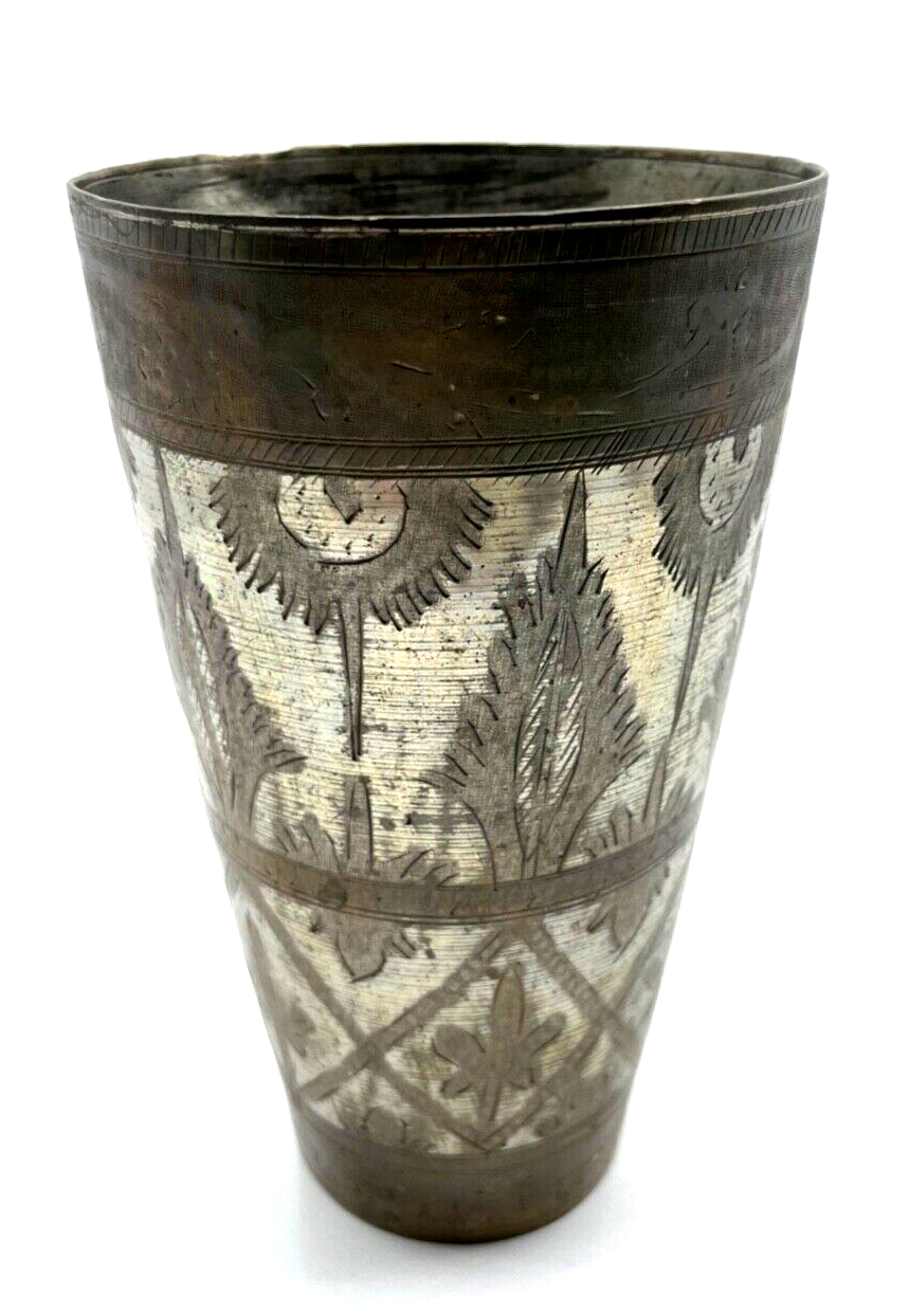 Alter Metall Becher Handarbeit Kupfer Zinn Isfahan Kunsthandwerk H 16 cm Nr. 20