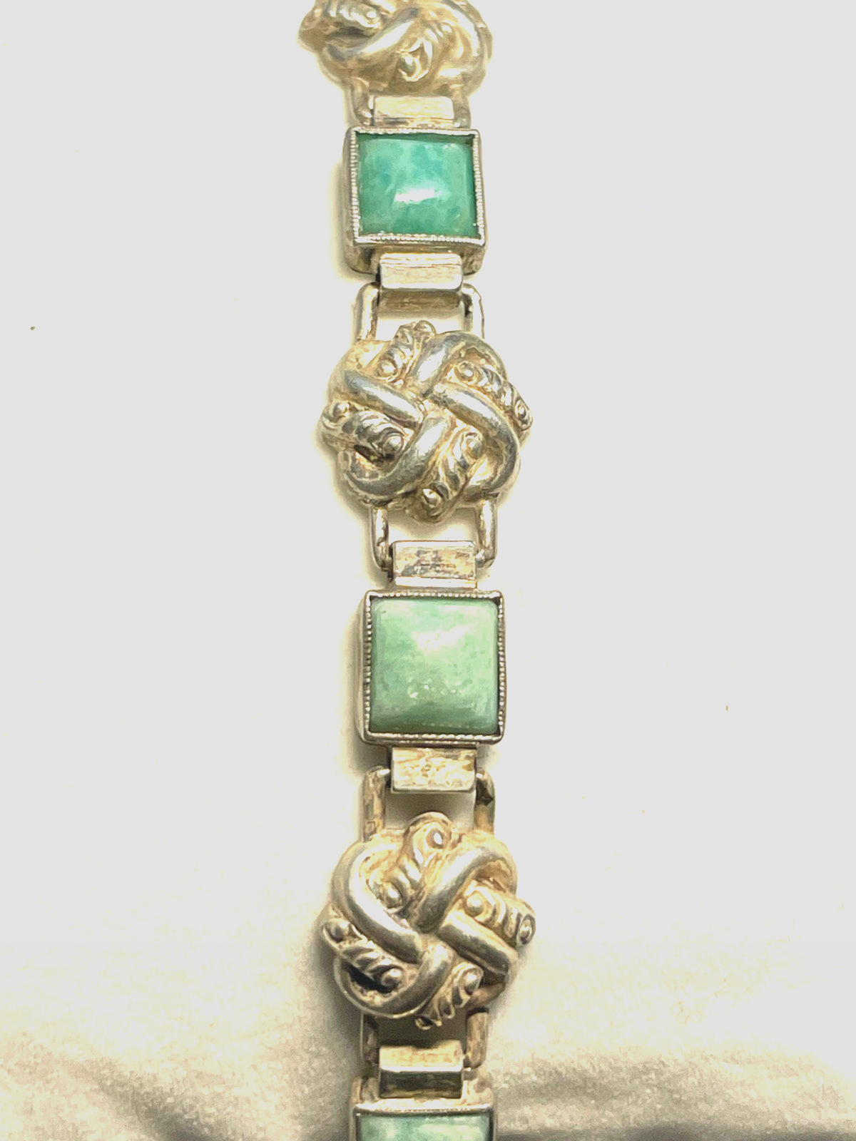 Antik  Art Déco Armband 835 Silber Handarbeit grüner Türkis Cabochon Kissen7