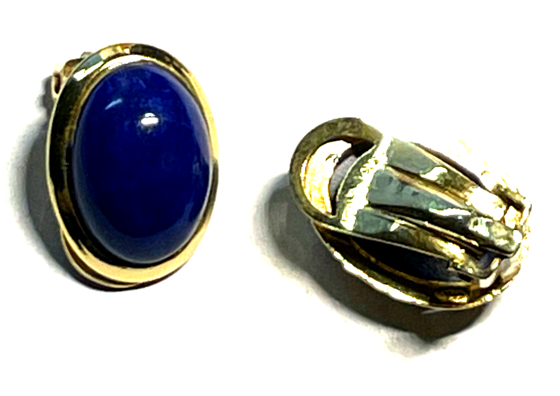Paar elegante 925 Silber vergoldete Ohrclips Clips Lapislazuli Cabochon wie neu6