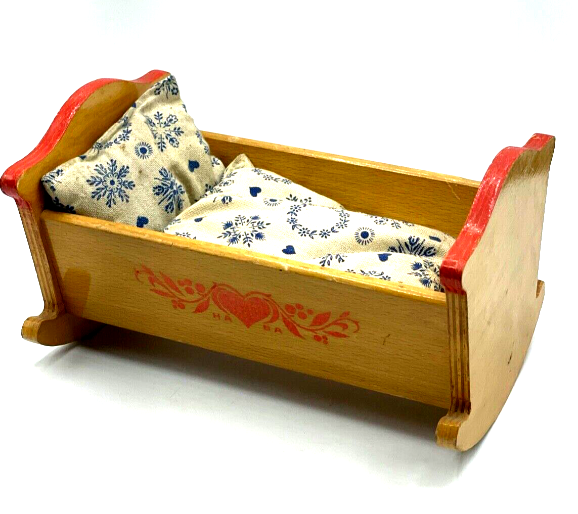 Alte Puppenwiege Puppenbettchen Wiege für Puppe aus Holz 50erJ L 21,5 cm gepfl.3