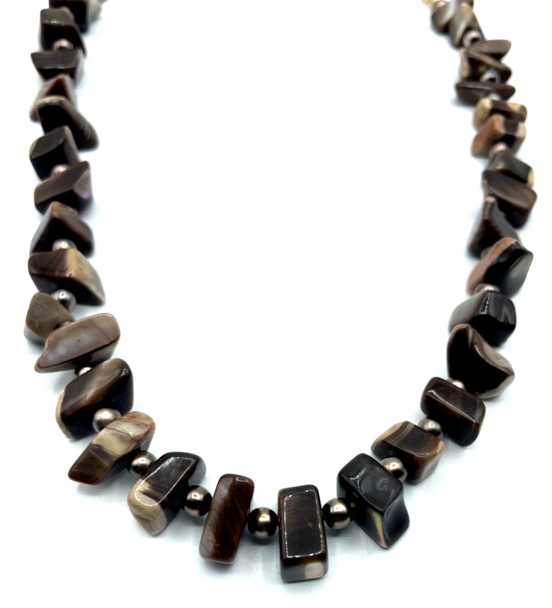 Vintage handgefertigte Perlmutt Collier Kette sehr elegant braun L 46,5 B 1,5 cm7