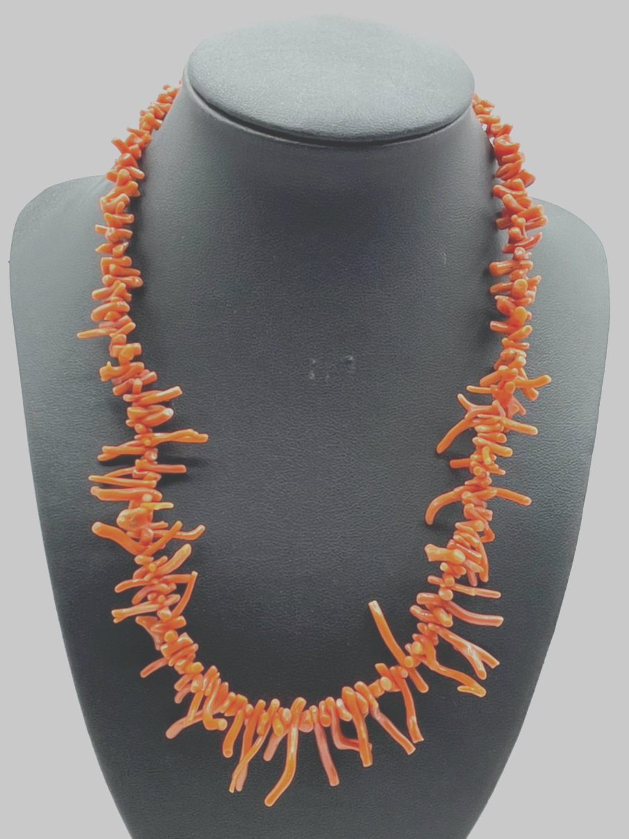 Vintage Korallenkette Stäbchen Koralle Collier Verlauf L46,5 cm Astkoralle Nr.101