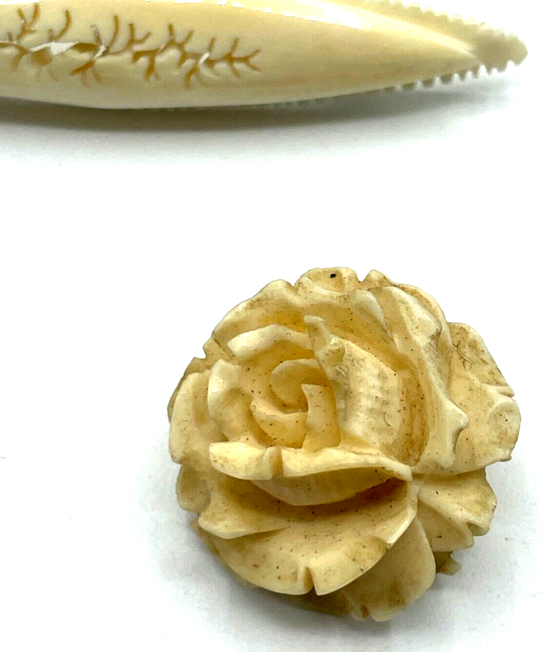 2 x antik Brosche Bein Anstecknadel handgeschnitzt no Ivory!!! Rose Stabbrosche1