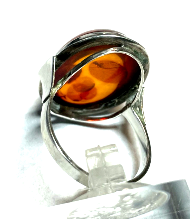 835 Silber Ring ovaler Bernstein Cabochon RG 59 Ø 18,8 solide Qualität gepflegt6