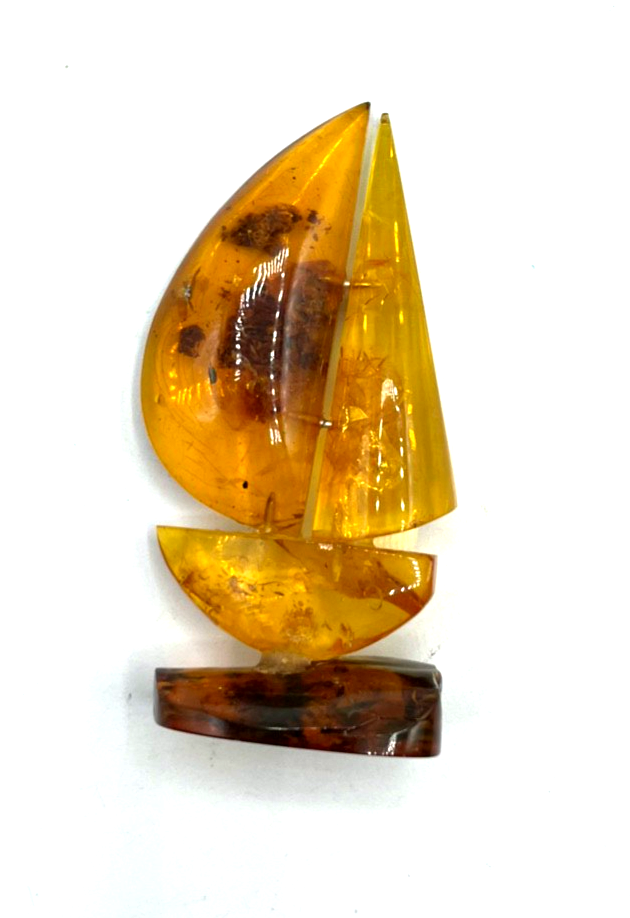 Antik figürliche Natur Bernstein Miniatur Segelschiff Handarbeit H 6,6 b 3,5 cm0