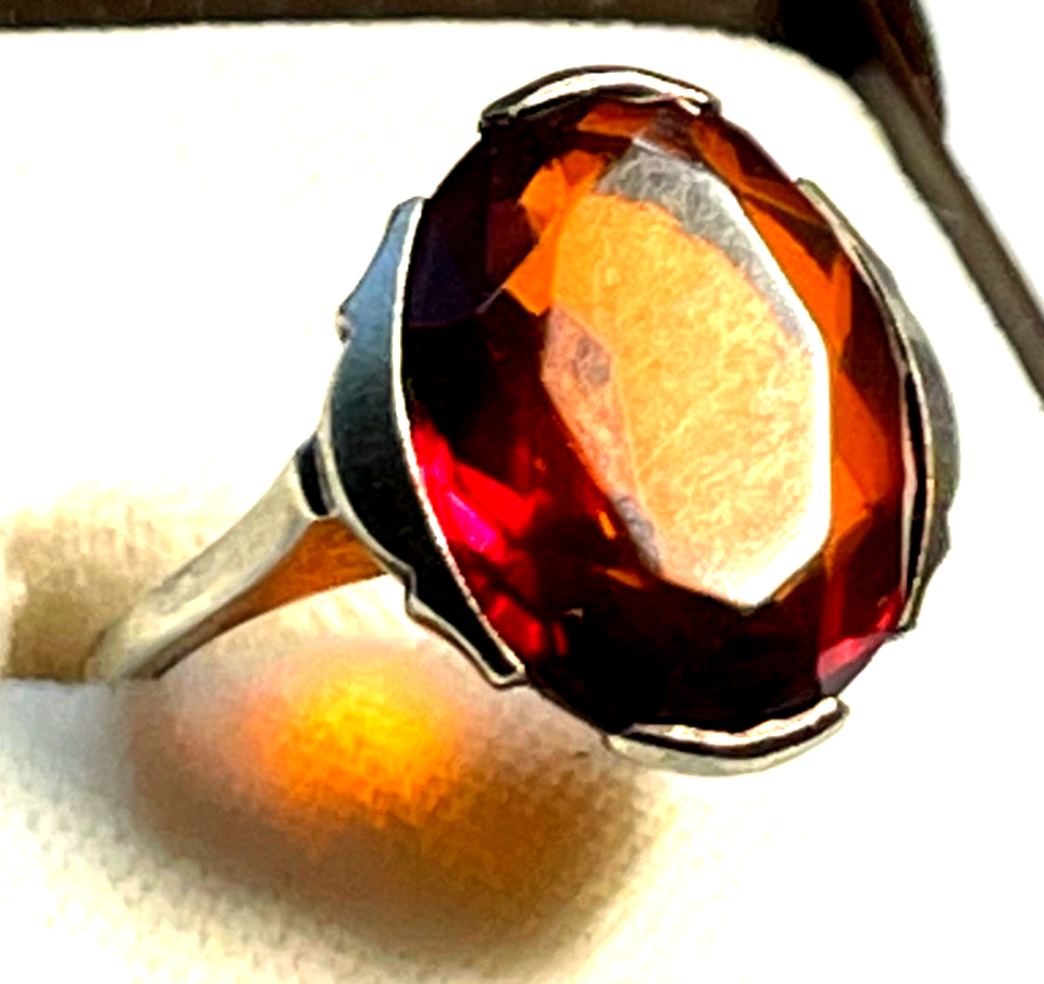 Antik 830 Silber Ring mit Bernstein geschliffen facettiert 30er J RG 53 Ø 16,8mm4