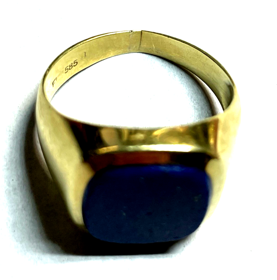 585 Gold 14 K Herrenring Ring Siegelring Lapislazuli Tafel Ø 20 mm RG 63 klassik9