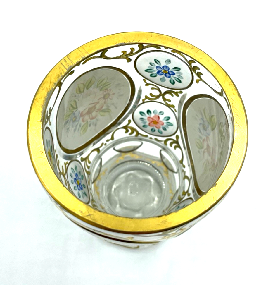 Antik Pokal Glas Becher handbemalt Ranftbecher Blumen Gold Dekor3