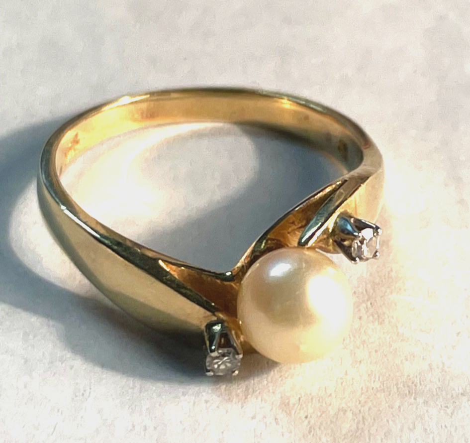 Klassiker 750 Gold 18 K Ring 17,5 mm RG 55 Akoya Perle 2 Brillanten 0,04 ct9