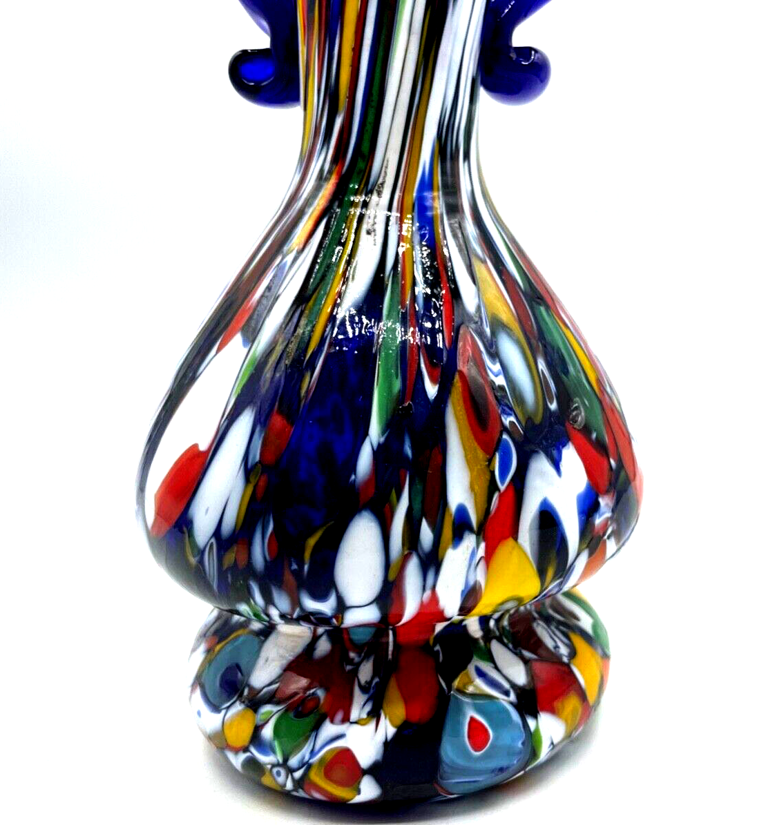 Midcentury Murano Glas Vase Millefiori Henkelvase Franco Moretti H 20,5 cm2
