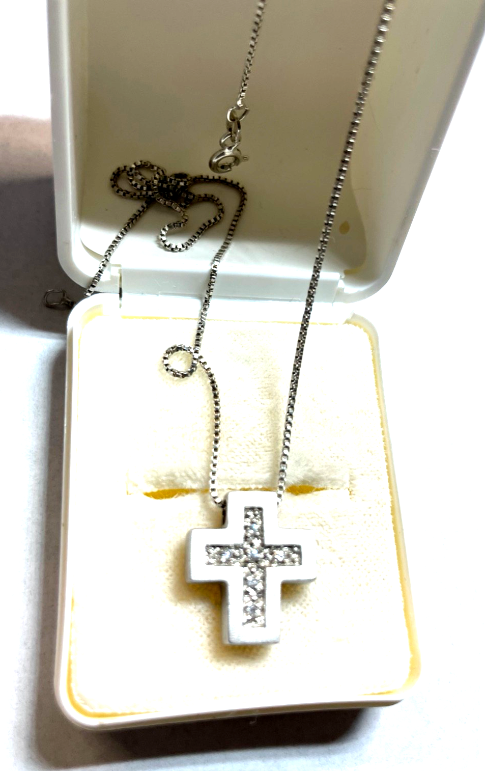 925 Silber 45 cm Venezianerkette mit Kreuz Anhänger modern mit Zirkonia gepflegt0