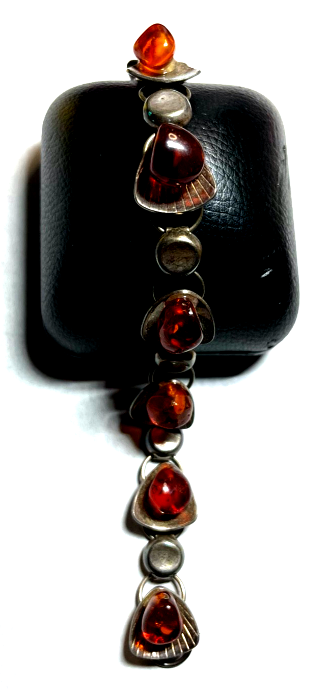 Stattliches altes EF Einer Fehrn Design Armband 830 Silber + Bernstein gepflegt1