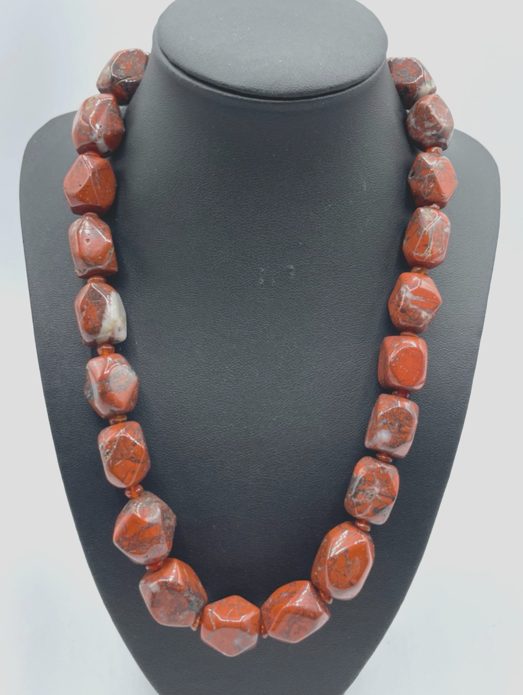 Roter Jaspis Cluster Kette Brekzien Jaspis Collier 925 Silber Karabiner L 50 cm0