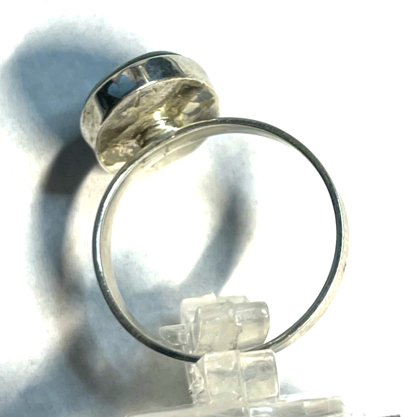 Solider 925 Silber Ring Chrysokoll Cabochon Besatz Handarbeit Ø 17 mm RG 54 Nr.34