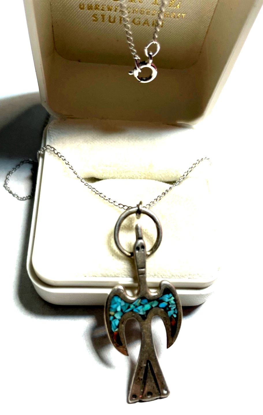 Vintage indianerschmuck Kette + Anhänger  925 Sterling + Türkis unisex L 47 cm0