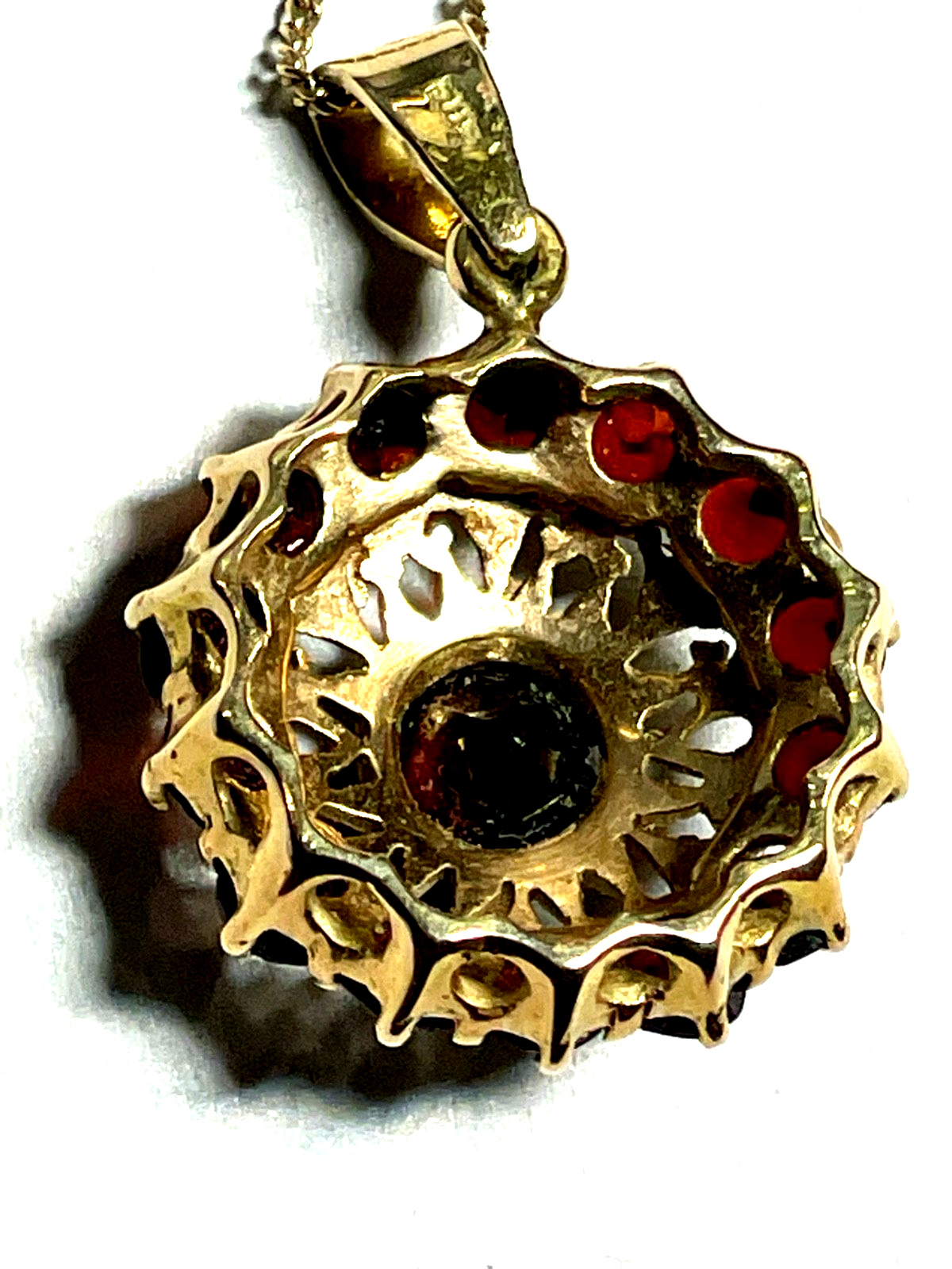 585 Gold antiker Granat Anhänger an 45 cm Panzerkette 14 K Gelbgold satte Farbe5