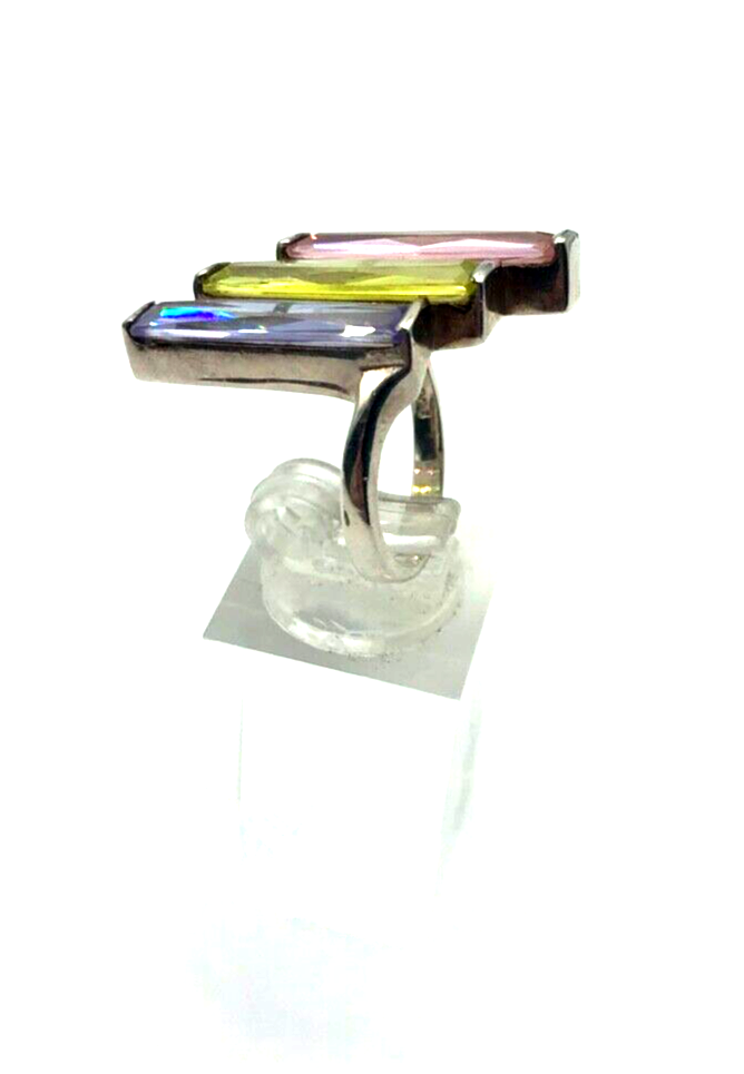 Sehr schöner großer Cocktailring 925 Silber Ring Pastell Farbsteine 18 mm RG 574