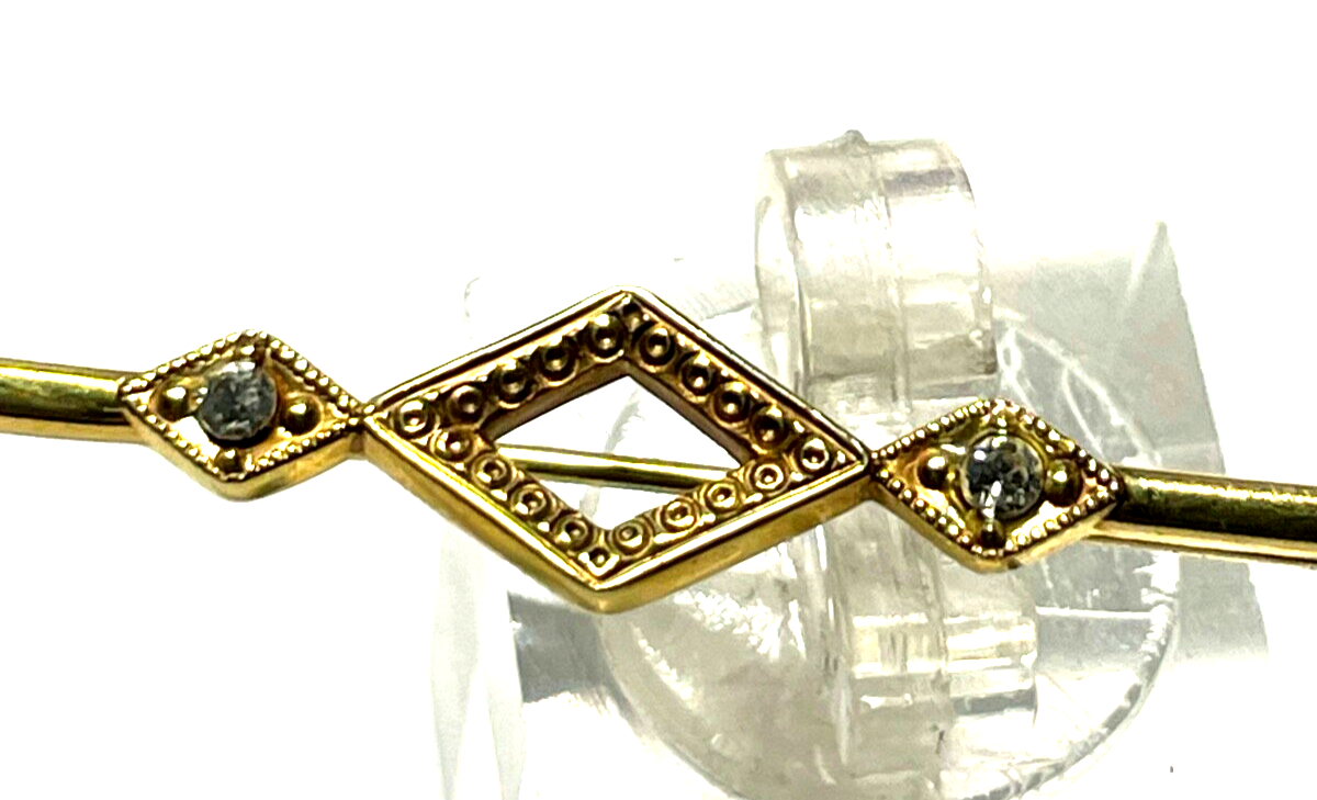 Antik 585 Gold 14 K Gold Brosche Nadel Stabbrosche 2 Altschliff Diamanten L 5,53