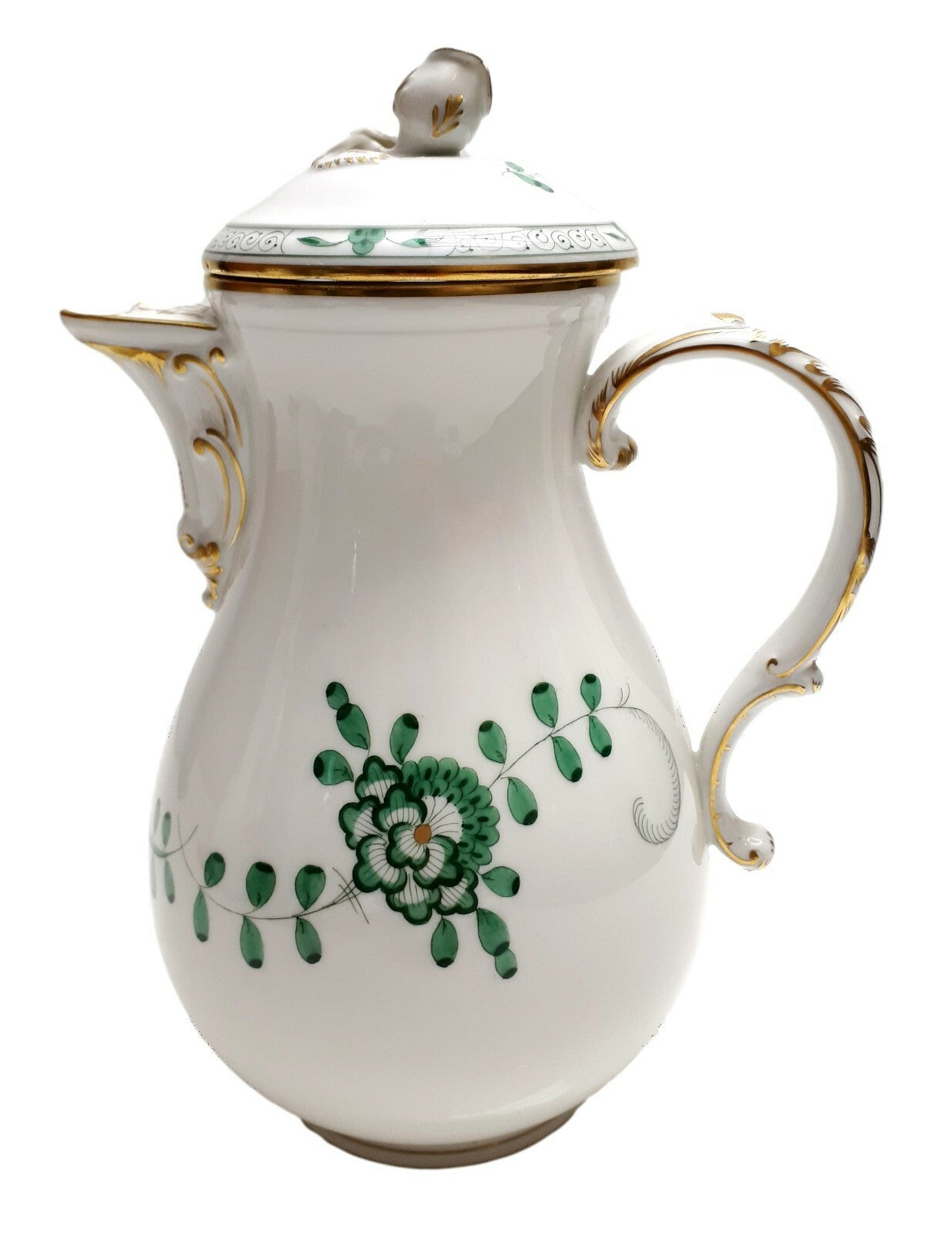 Meissen Porzellan - Kaffeekanne Kanne - indisch Grün - Goldstaffur1