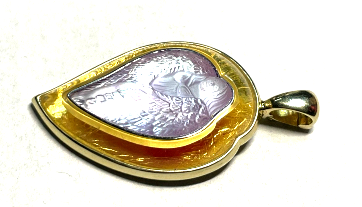 Massiver 585 Gold 14 K Clip Anhänger Bergkristall Cameo Schutzengel Juwelier2