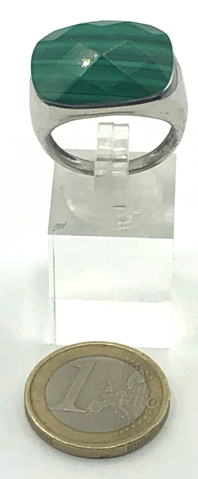 925 Silber Ring Malachit Facettschliff 19 mm RG 60 solider Klassiker Handarbeit0