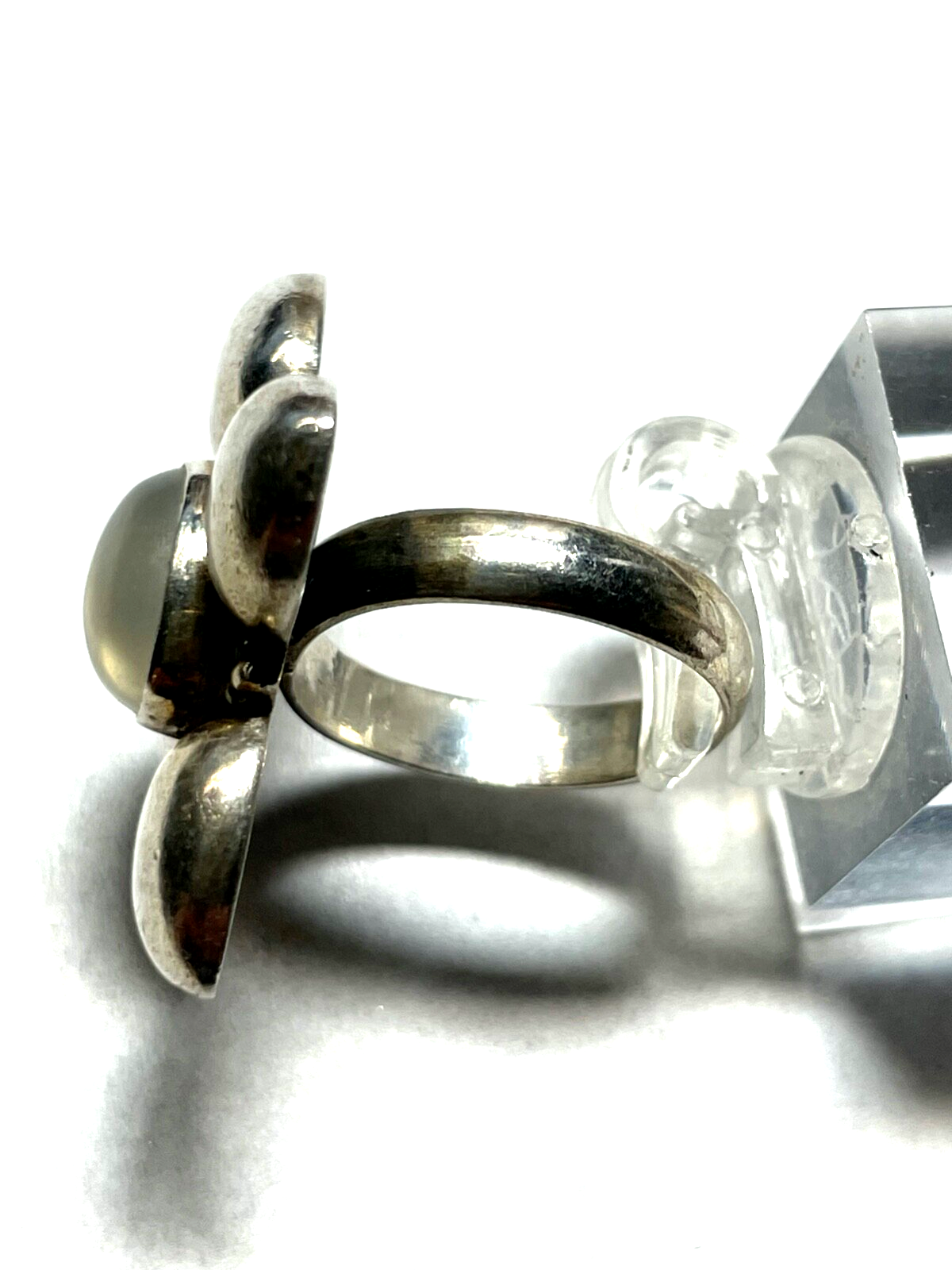 Stattlicher 925 Silber Ring Mondstein Cabochon Ø17mm RG 54 solide Qualität Blume4