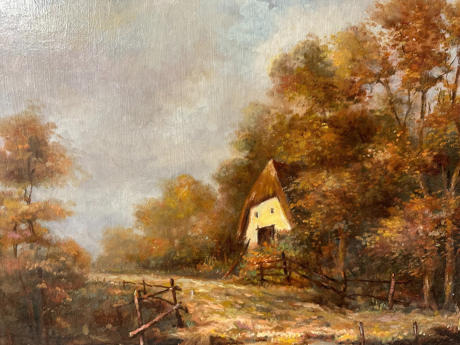 Öl auf Leinwand - Becke - Landschaftsmalerei - Scheune am Fluss - signiert gerah4