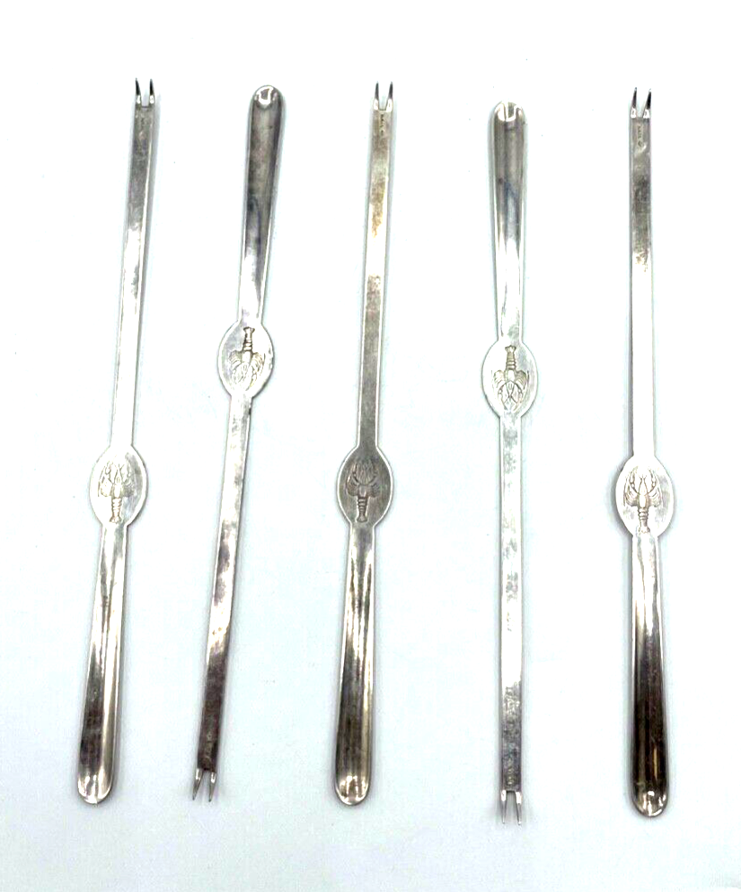 5 Stück vintage versilberte WMF Hummergabel Hummerstifte Krebsbesteck gepflegt1