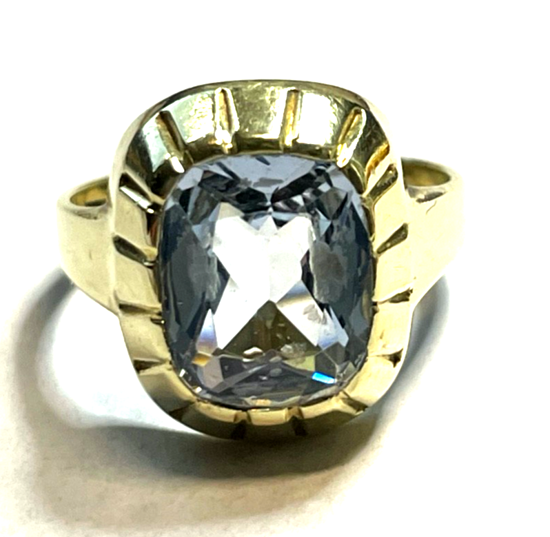 Massiver 585 Gold 14 K Ring Aquamarin Kissen Ø 17,5 mm RG 55 Juwelier sehr gepfl5